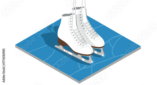 Isometric ice skates on frozen lake winter sports and recreation scene