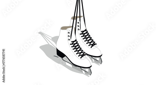 Minimalist realistic white ice skates with shadow on white background