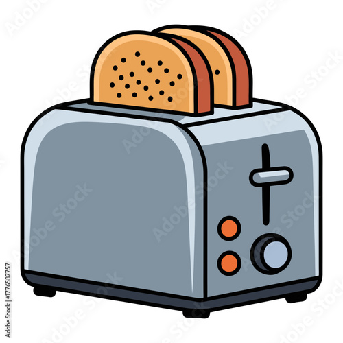 Cartoon Toaster with Toast A Kitchen Appliance Illustration.