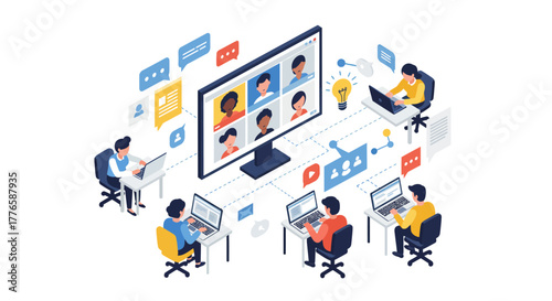 Online Meeting with Diverse Participants and Laptops.