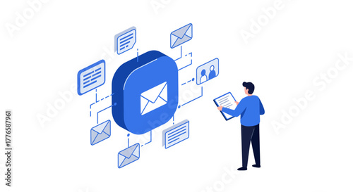 Email Marketing Concept with Man and Digital Devices.