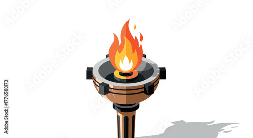 Isometric torch with vibrant flames on white background