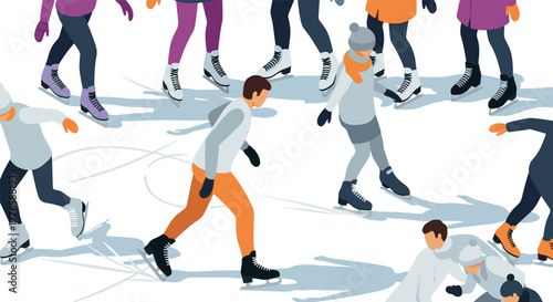 Winter fun on ice people skating in a lively urban scene
