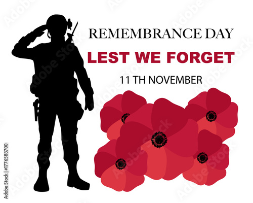 Remembrance Day background. Bright Poppy Flowers. Remembrance Day 11th November. Lest We Forget. Vector.
