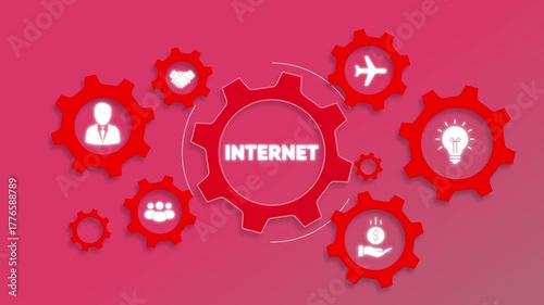Internet business concept gears with icons for teamwork finance and innovation Keywords: internet