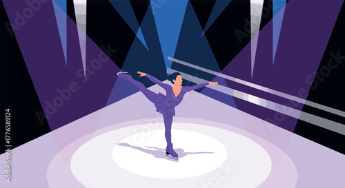 Elegant ice skater performing graceful routine under spotlights