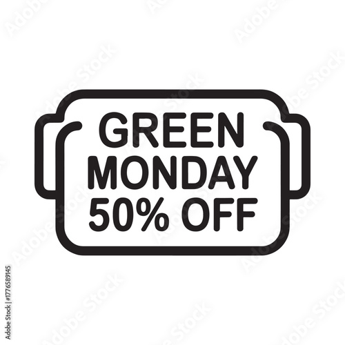 Green monday sale 50 percent off discount offer label