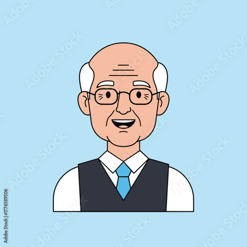 Smiling Senior Man Avatar | Elderly Gentleman Illustration | Cartoon Male Character Icon