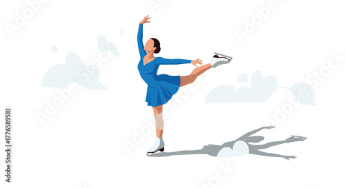 Elegant figure skater in blue costume performing graceful routine on ice