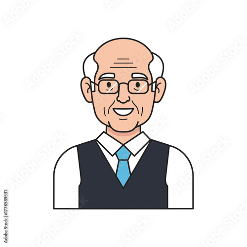 Smiling Senior Man Avatar | Elderly Gentleman Illustration | Cartoon Male Character Icon