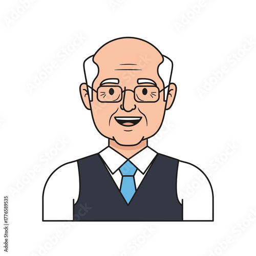 Smiling Senior Man Avatar | Elderly Gentleman Illustration | Cartoon Male Character Icon