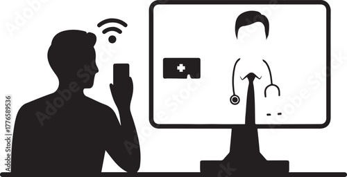 Telemedicine consultation with doctor on screen