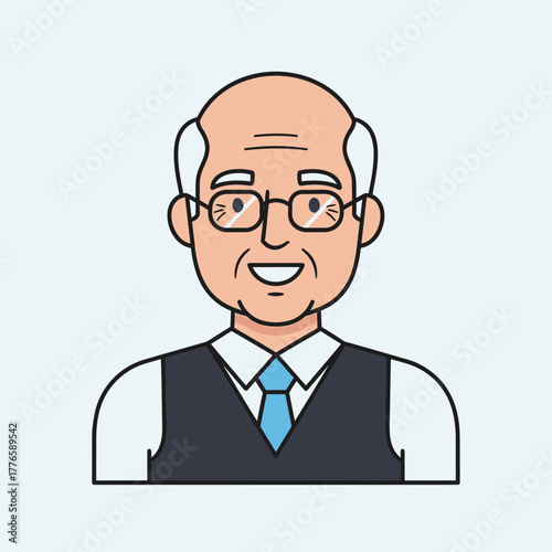 Smiling Senior Man Avatar | Elderly Gentleman Illustration | Cartoon Male Character Icon