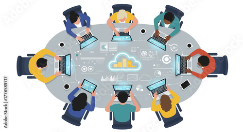 Team Working on Laptops Around a Table.