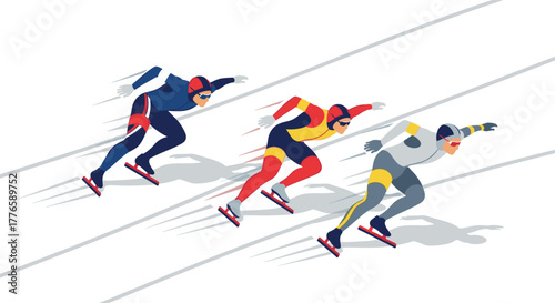 Speed skaters racing on ice in dynamic flat design illustration