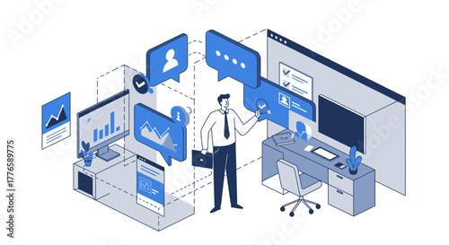 Businessman Analyzing Data and Working in Office.
