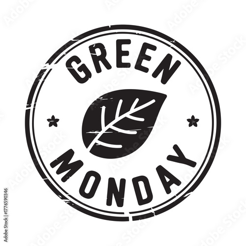 Green monday stamp with leaf and stars