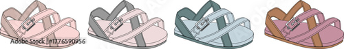 Colorful sandals footwear flat illustration for comfort & style in summer