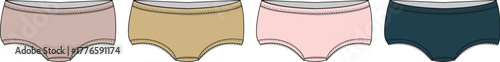 Four Colorful Panties in Different Hues, Representing Lingerie or Underwear Fashion and Design Ideas