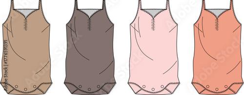 Variety of Baby Bodysuits in Pastel Shades Illustration of Sleeveless Rompers for Infants