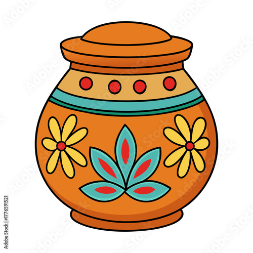 clay pot with painted floral design