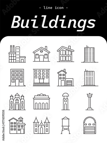 Buildings vector illustration, modern city architecture and skyline in minimal flat design