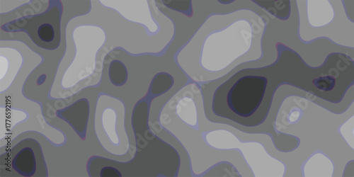 Abstract topographic contour map pattern with smooth, flowing organic shapes in shades of gray and subtle purple outlines, creating a visually engaging and modern background texture