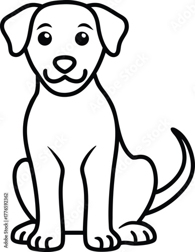 Dog sitting with paw raised outline vector illustration