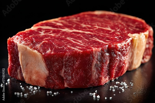 Close up of beautifully marbled beef steak showcasing its texture