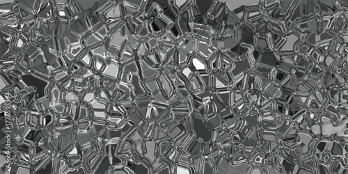 Abstract geometric pattern with dark gray and light gray polygonal shapes and textured crystalline surfaces creating a futuristic digital background