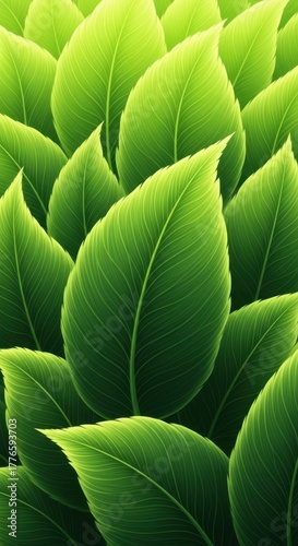 Closeup of vibrant green leaves with detailed veins