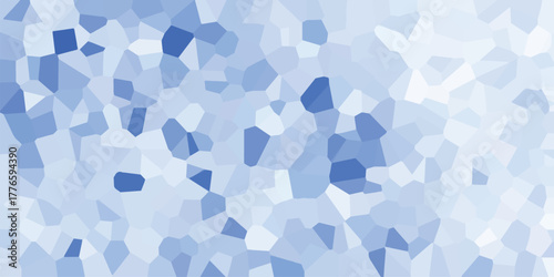 Mosaic abstract background with irregular polygonal shapes in varying shades of light to deep blue, creating a vibrant and geometric crystalline pattern