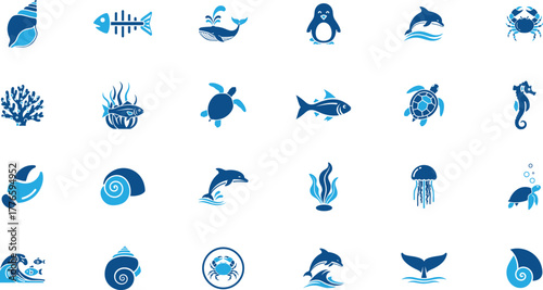 Marine life filled icon for ocean