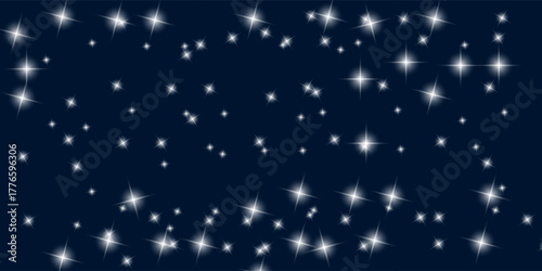 Starry night sky space seamless pattern. Galaxy shiny stars background, fabric seamless print or textile vector background. Wrapping paper space pattern or wallpaper with comet, glowing constellations
