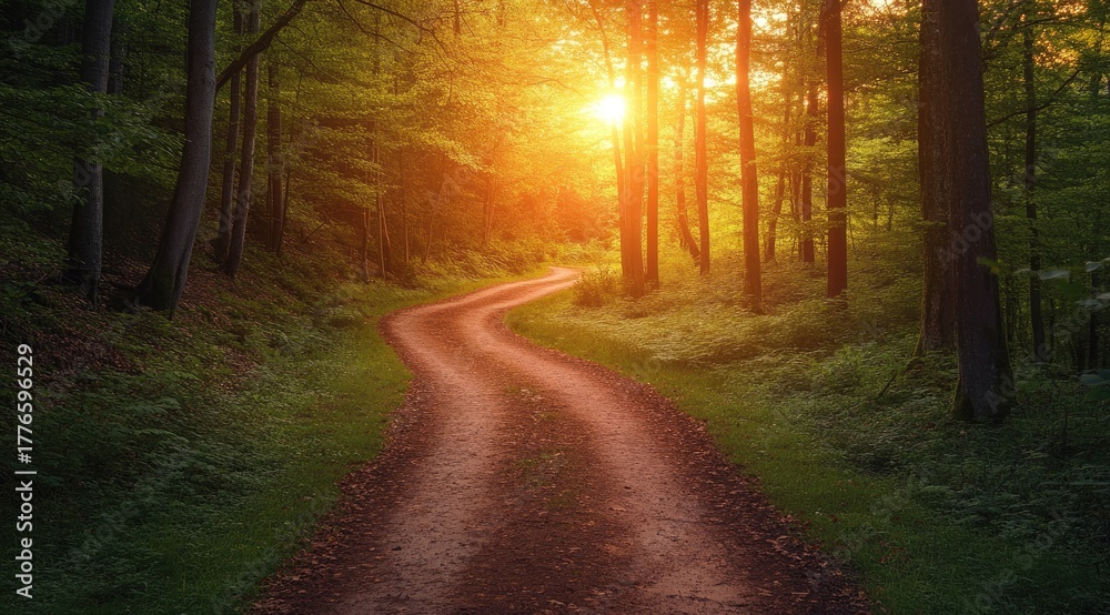 Fototapeta premium Sunlit forest path winding through trees (10)