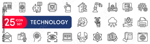 Technology icon set with editable stroke. vector illustration concept relate to digital, signs, web, network, smart, datum, computer, mobile, phone, thin, cyberspace, laptop