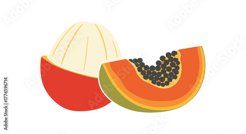 Fresh and vibrant papaya fruit, peeled and sliced, ready to eat.