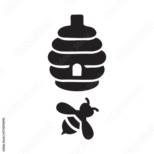 Beehive and bee icon vector