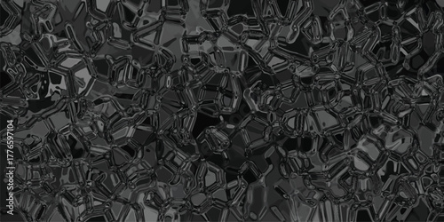 Dark abstract geometric pattern with black and dark gray polygonal shapes and textured crystalline surfaces creating a futuristic digital background