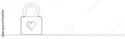 Continuous line drawing of a padlock with a heart, symbolizing love, security, and everlasting commitment, isolated on a white background.