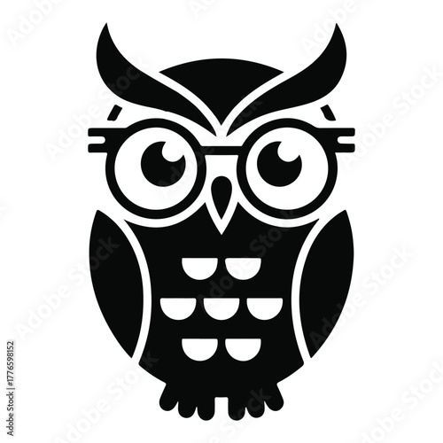 Vector stylized owl wearing glasses, representing wisdom, knowledge, and education, isolated on white background