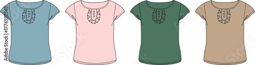 Set of Stylish Women's T-Shirts in Various Colors, Fashion Apparel
