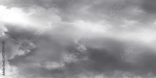 Dramatic stormy gray clouds with bright white highlights and dark shadows creating a moody atmospheric sky background for weather or abstract concepts