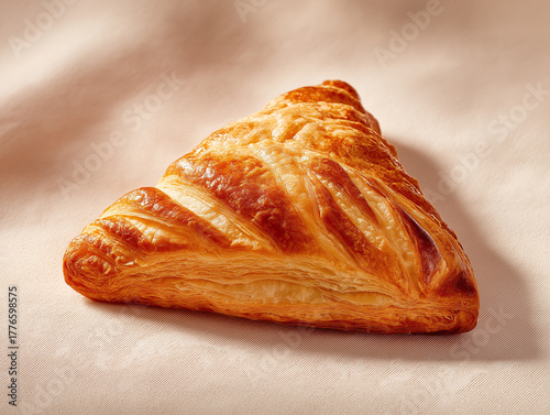French apple turnover Chausson aux pommes with flaky crust on cream background