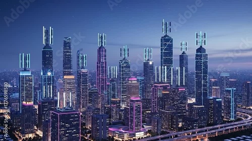 Wallpaper Mural Futuristic city with glowing network connections at dusk Torontodigital.ca