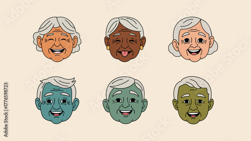 Joyful Diverse Senior Faces Smiling Brightly, Celebrating Life And Wisdom With Warmth And Happiness.