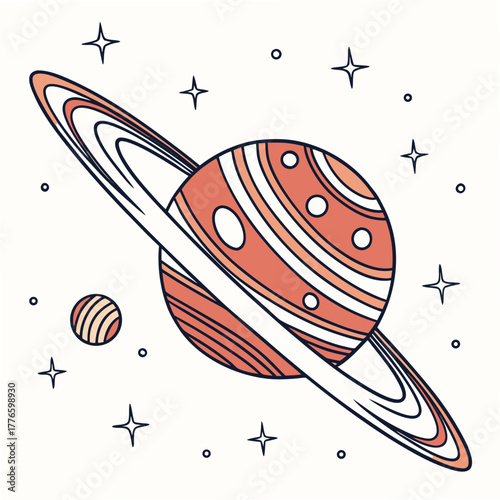 Illustration of a planet with rings and stars planet in space concept