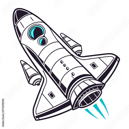 Illustration of a space shuttle, ready to launch into outer space exploration