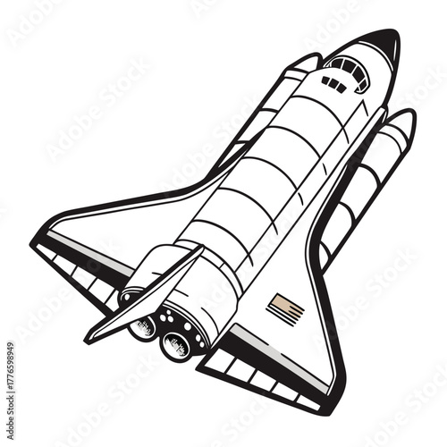 Illustration of a space shuttle flying in space, a symbol of space exploration