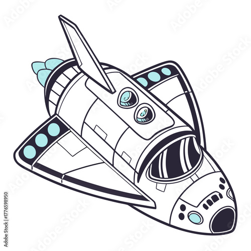 Illustration of a space shuttle flying in space, a symbol of space exploration